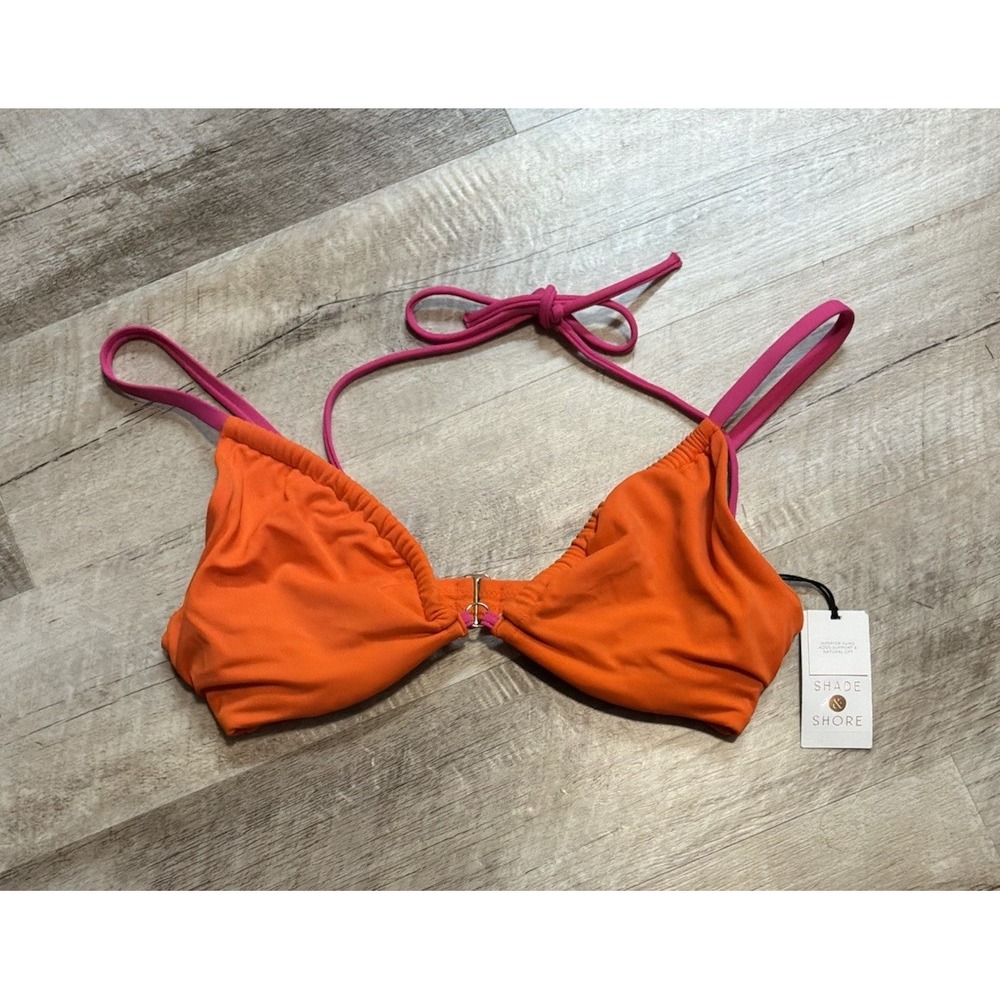 NWT Shade & Shore Orange & Pink Wired Bikini Top Swimwear Size 36C